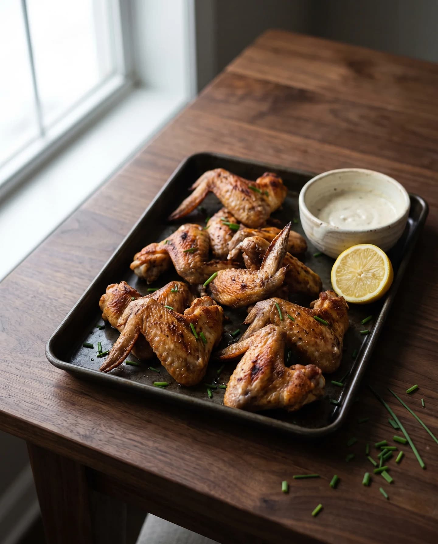 Serving suggestion: Kings Farm TX chicken wings roasted until the skin crisps.